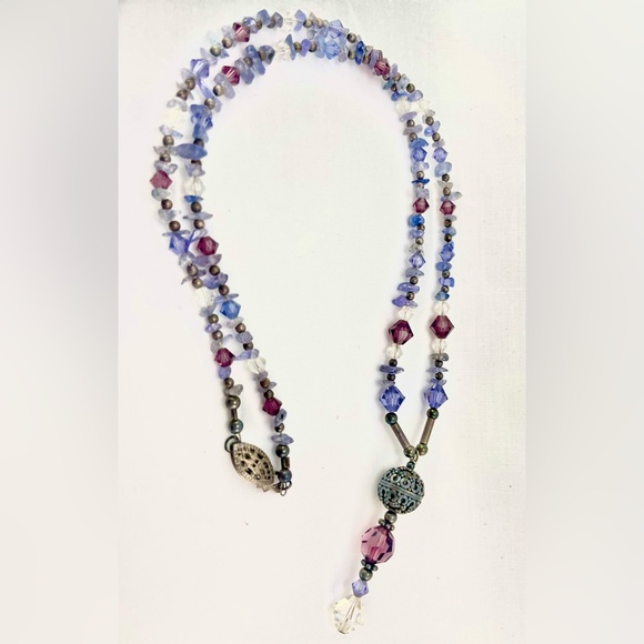 1/2" Solid Sterling Bead! Vintage Crystal Necklace - Picture 9 of 11